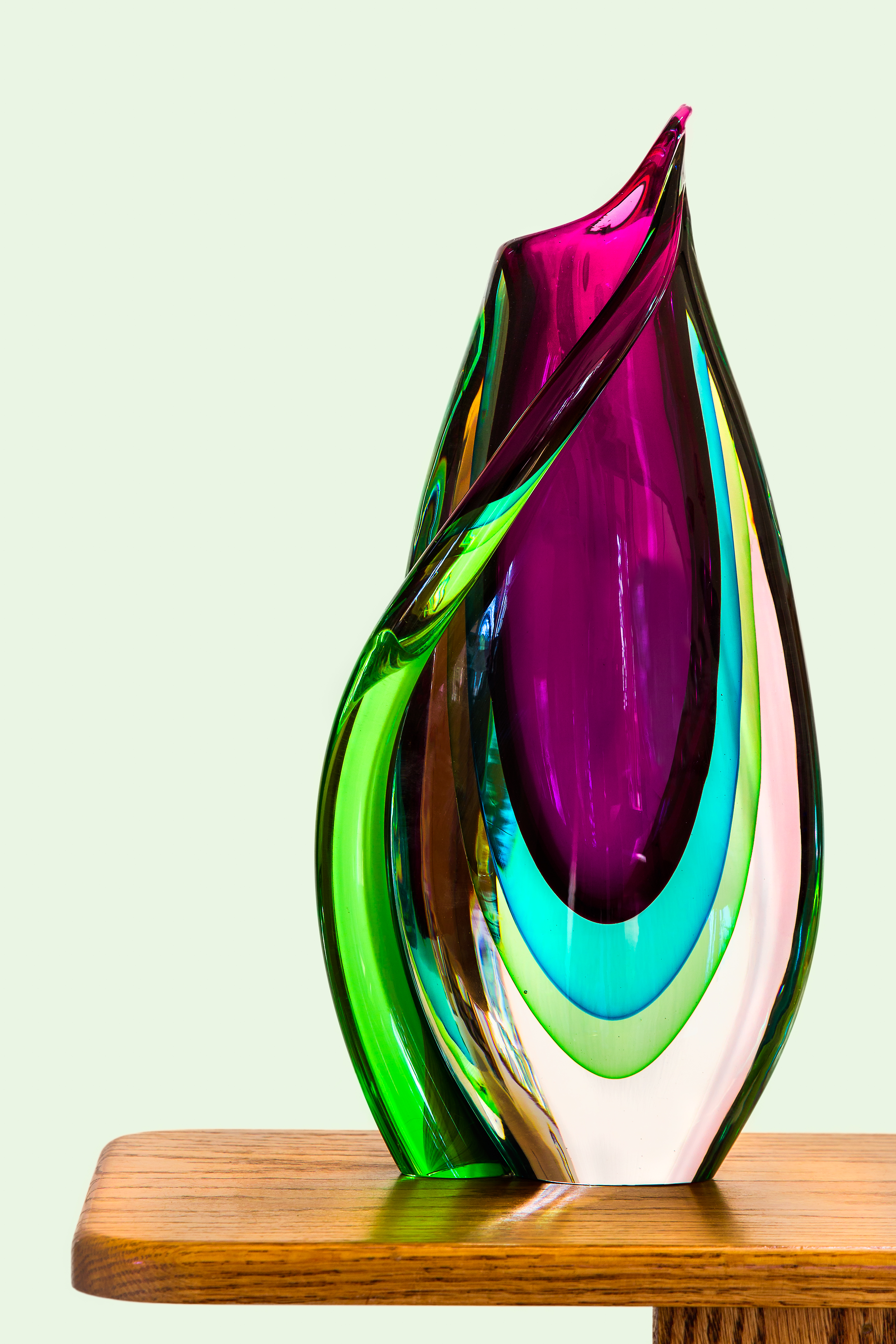 Murano hand-blown sommerso vase showing layered color technique, typical of mid-20th century production by the Venini, Seguso and Cenedese workshops on the island of Murano in the Venetian lagoon.